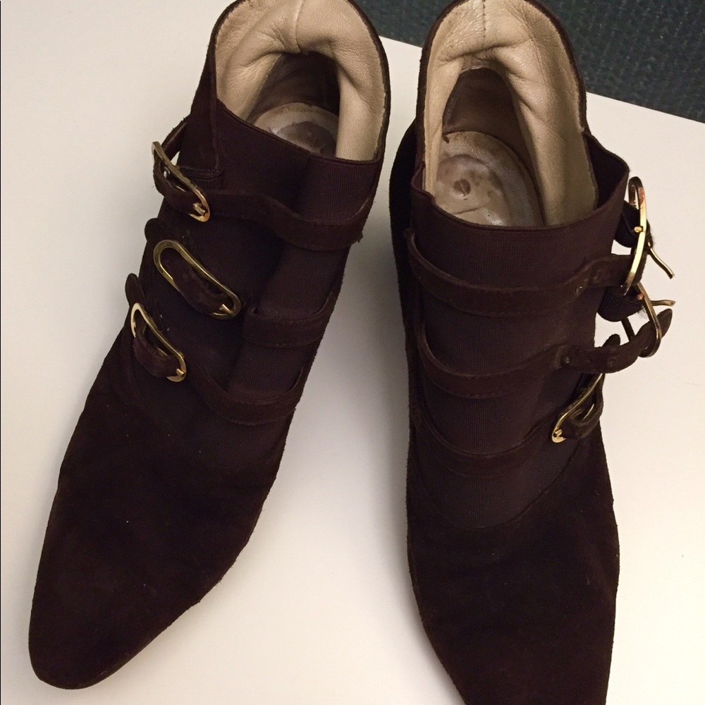 Brown Short Heeled Boots with Cute Straps